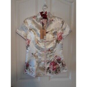 Hong Kong Memories NWT Small Satin Feel Pink And Gold Short Sleeve Jacket.b10